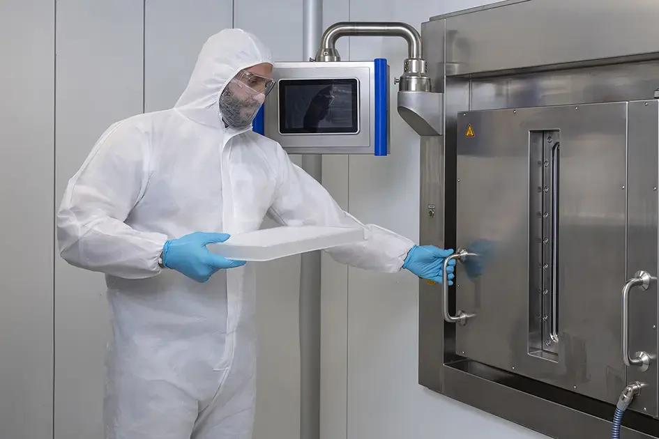 Freeze drying isolation of APIs in the containment area of CordenPharma Frankfurt.
